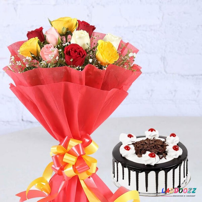 Mix Roses With Black Forest Cake 